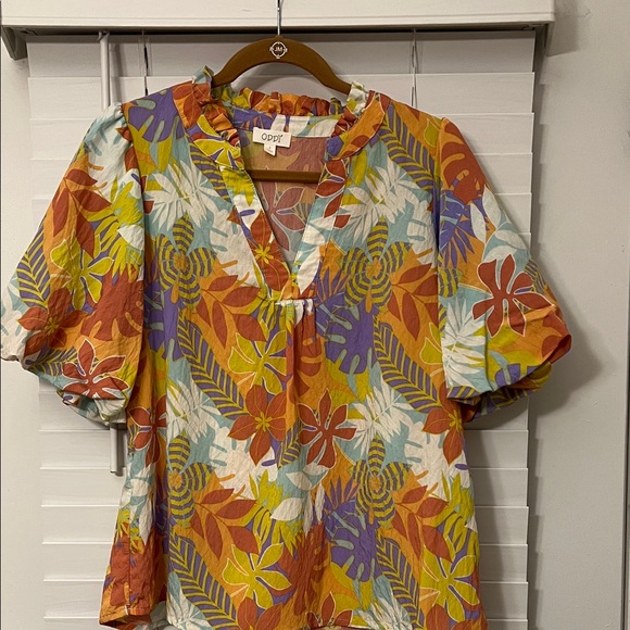 ODDY Tops - ODDY Vibrant Floral Blouse with Orange and Purple Accents